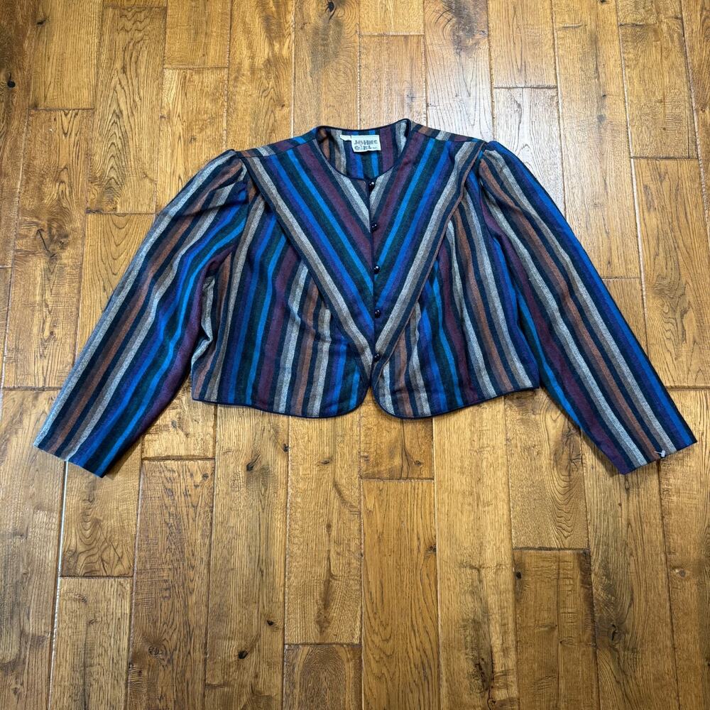 Vintage John’s Girl Striped Wool Blend Cropped Blazer Sz 14 Career Office Casual